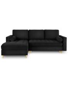 Canapé d'angle gauche velours convertible avec coffre de rangement santo 5 places noir - 240x175x96 cm