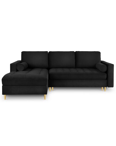 Canapé d'angle gauche velours convertible avec coffre de rangement santo 5 places noir - 240x175x96 cm