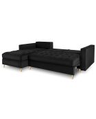 Canapé d'angle gauche velours convertible avec coffre de rangement santo 5 places noir - 240x175x96 cm