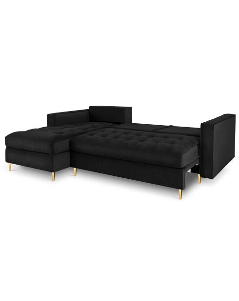 Canapé d'angle gauche velours convertible avec coffre de rangement santo 5 places noir - 240x175x96 cm