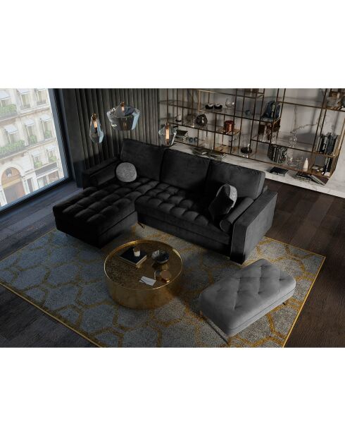 Canapé d'angle gauche velours convertible avec coffre de rangement santo 5 places noir - 240x175x96 cm