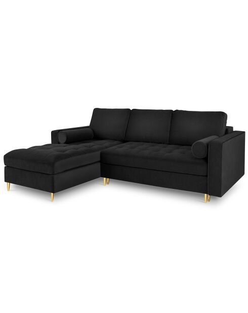 Canapé d'angle gauche velours convertible avec coffre de rangement santo 5 places noir - 240x175x96 cm