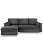 Canapé d'angle gauche velours convertible avec coffre de rangement santo 5 places gris foncé - 240x175x96 cm
