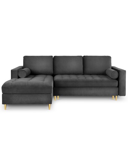 Canapé d'angle gauche velours convertible avec coffre de rangement santo 5 places gris foncé - 240x175x96 cm