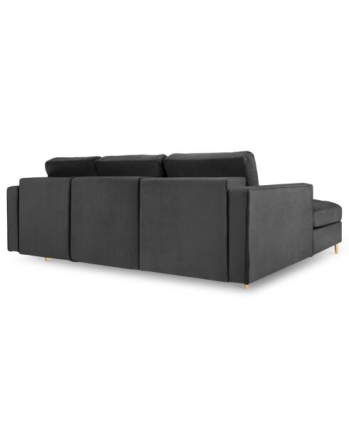 Canapé d'angle gauche velours convertible avec coffre de rangement santo 5 places gris foncé - 240x175x96 cm