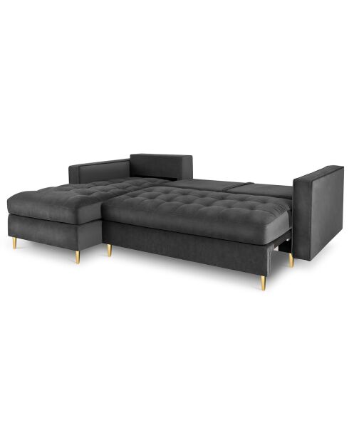 Canapé d'angle gauche velours convertible avec coffre de rangement santo 5 places gris foncé - 240x175x96 cm
