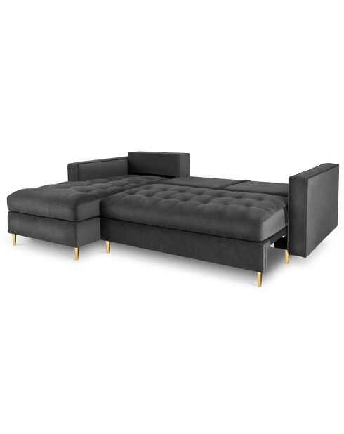 Canapé d'angle gauche velours convertible avec coffre de rangement santo 5 places gris foncé - 240x175x96 cm