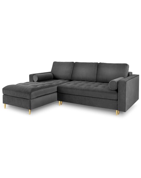 Canapé d'angle gauche velours convertible avec coffre de rangement santo 5 places gris foncé - 240x175x96 cm