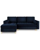 Canapé d'angle gauche velours convertible avec coffre de rangement santo 5 places bleu roi - 240x175x96 cm