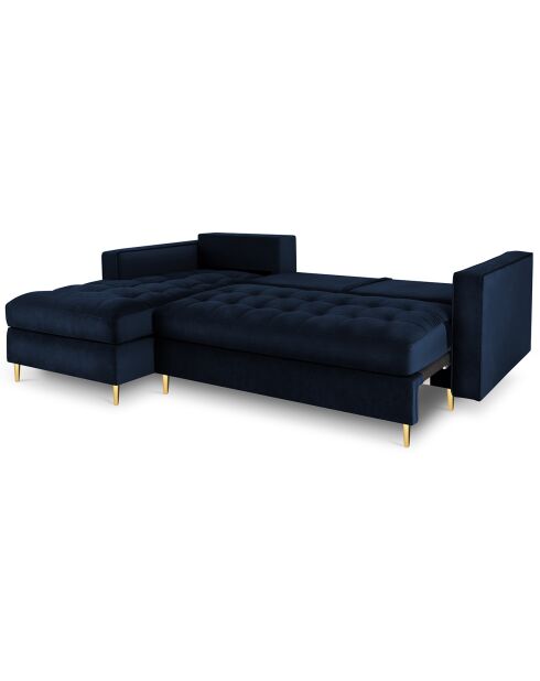 Canapé d'angle gauche velours convertible avec coffre de rangement santo 5 places bleu roi - 240x175x96 cm