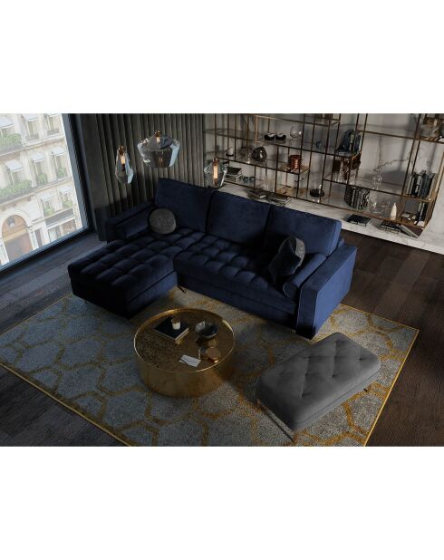 Canapé d'angle gauche velours convertible avec coffre de rangement santo 5 places bleu roi - 240x175x96 cm