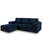 Canapé d'angle gauche velours convertible avec coffre de rangement santo 5 places bleu roi - 240x175x96 cm