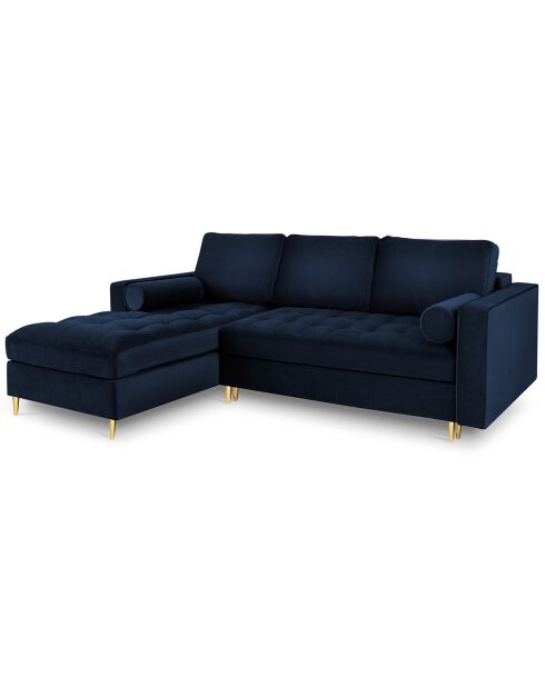 Canapé d'angle gauche velours convertible avec coffre de rangement santo 5 places bleu roi - 240x175x96 cm