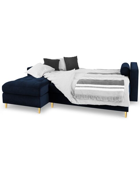 Canapé d'angle gauche velours convertible avec coffre de rangement santo 5 places bleu roi - 240x175x96 cm