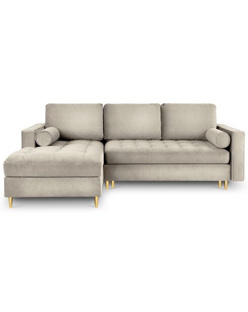 Canapé d'angle gauche velours convertible avec coffre de rangement santo 5 places beige - 240x175x96 cm