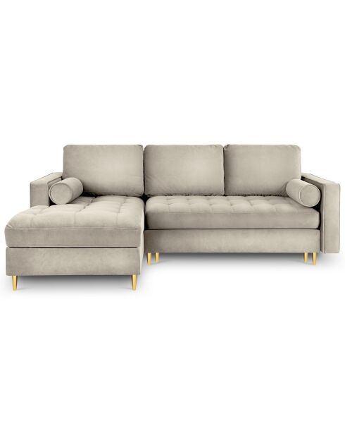Canapé d'angle gauche velours convertible avec coffre de rangement santo 5 places beige - 240x175x96 cm