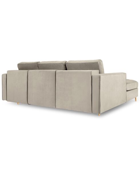 Canapé d'angle gauche velours convertible avec coffre de rangement santo 5 places beige - 240x175x96 cm