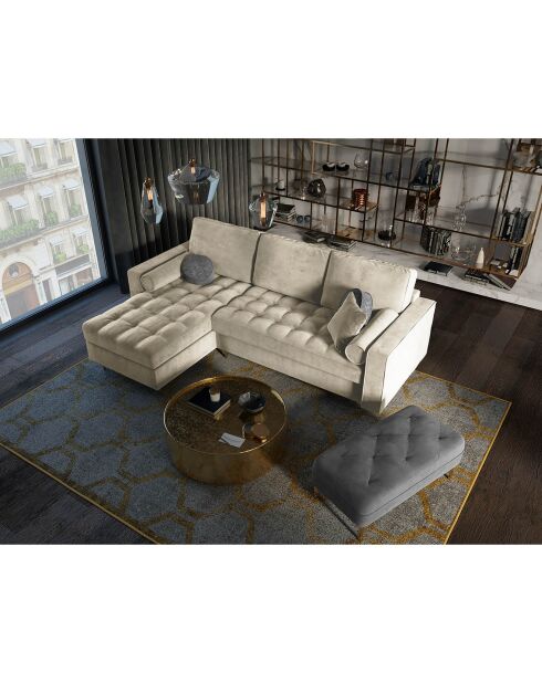 Canapé d'angle gauche velours convertible avec coffre de rangement santo 5 places beige - 240x175x96 cm
