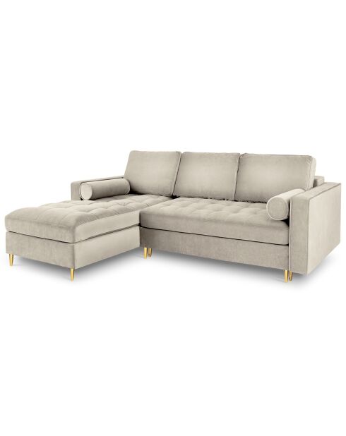 Canapé d'angle gauche velours convertible avec coffre de rangement santo 5 places beige - 240x175x96 cm