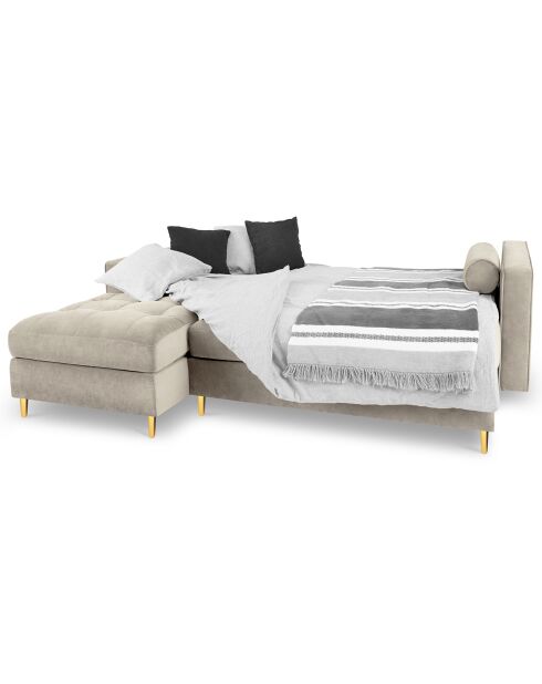 Canapé d'angle gauche velours convertible avec coffre de rangement santo 5 places beige - 240x175x96 cm