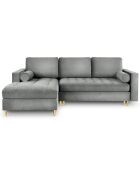 Canapé d'angle gauche velours convertible avec coffre de rangement santo 5 places gris - 240x175x96 cm