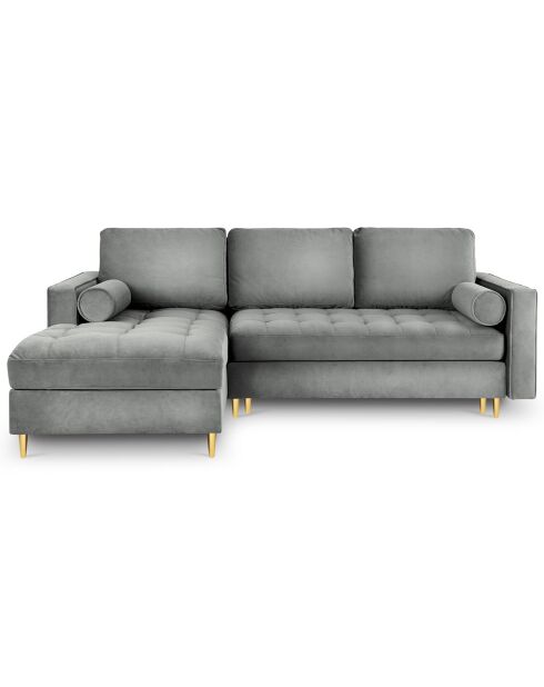 Santo 5-zits grijze converteerbare fluwelen linkerhoekbank met opbergbox - 240x175x96 cm