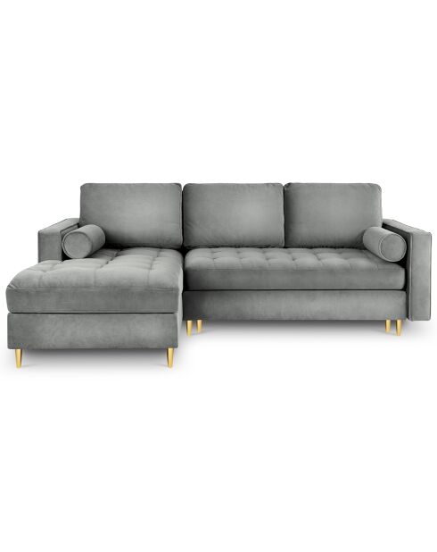 Canapé d'angle gauche velours convertible avec coffre de rangement santo 5 places gris - 240x175x96 cm