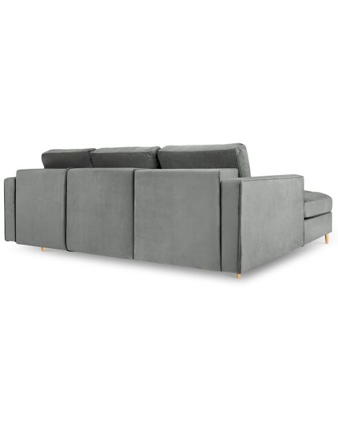 Santo 5-zits grijze converteerbare fluwelen linkerhoekbank met opbergbox - 240x175x96 cm