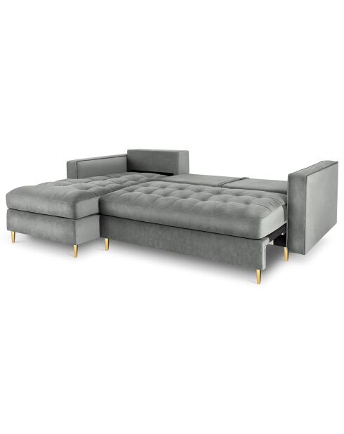 Santo 5-zits grijze converteerbare fluwelen linkerhoekbank met opbergbox - 240x175x96 cm