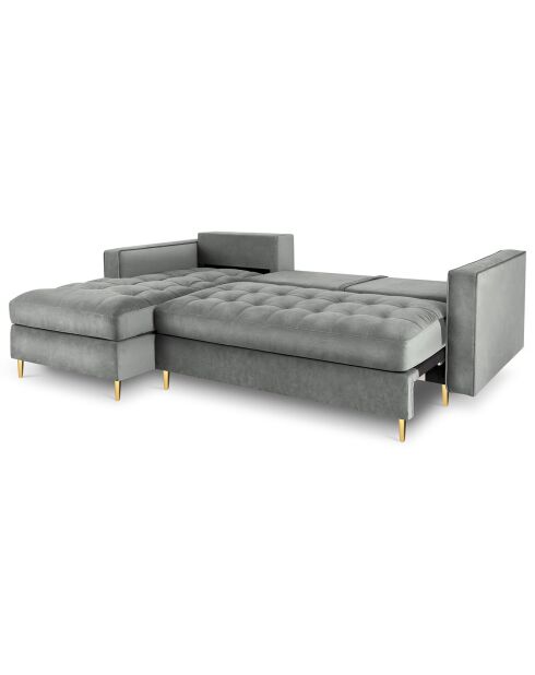 Canapé d'angle gauche velours convertible avec coffre de rangement santo 5 places gris - 240x175x96 cm