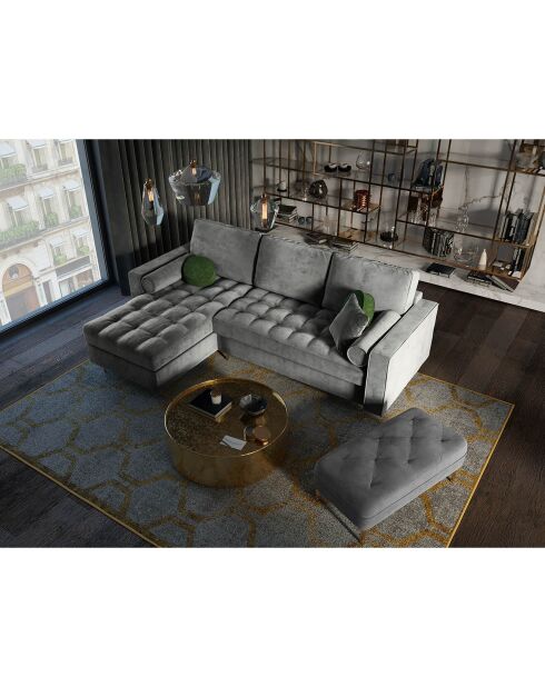 Canapé d'angle gauche velours convertible avec coffre de rangement santo 5 places gris - 240x175x96 cm