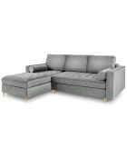 Canapé d'angle gauche velours convertible avec coffre de rangement santo 5 places gris - 240x175x96 cm