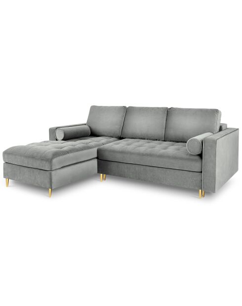 Santo 5-zits grijze converteerbare fluwelen linkerhoekbank met opbergbox - 240x175x96 cm