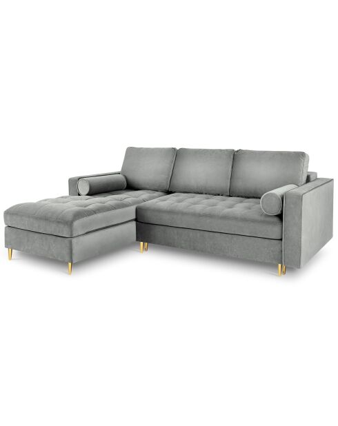 Canapé d'angle gauche velours convertible avec coffre de rangement santo 5 places gris - 240x175x96 cm
