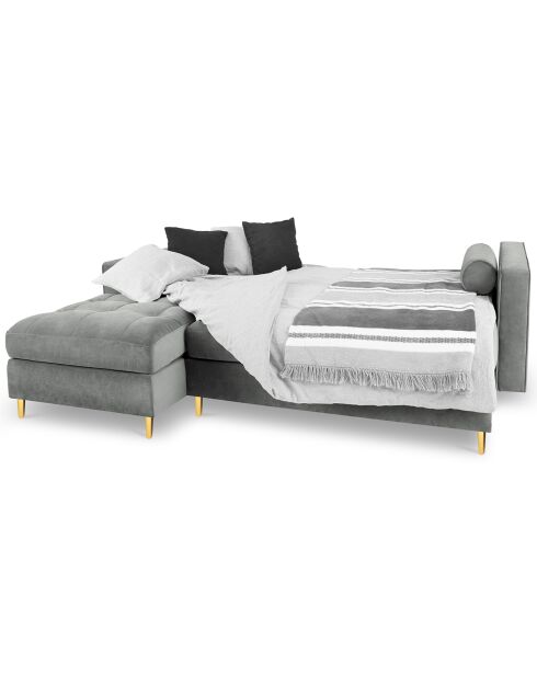 Santo 5-zits grijze converteerbare fluwelen linkerhoekbank met opbergbox - 240x175x96 cm