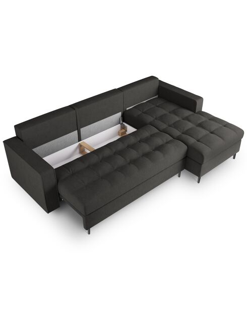 Canapé d'angle droit convertible avec coffre de rangement santo 5 places gris foncé - 240x175x96 cm
