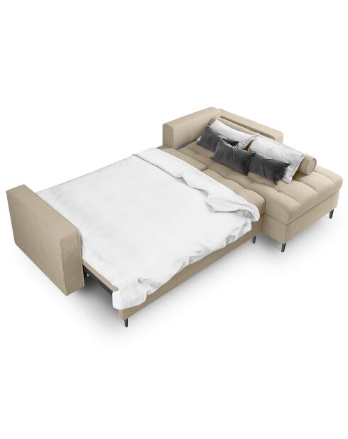 Canapé d'angle droit convertible avec coffre de rangement santo 5 places beige - 240x175x96 cm