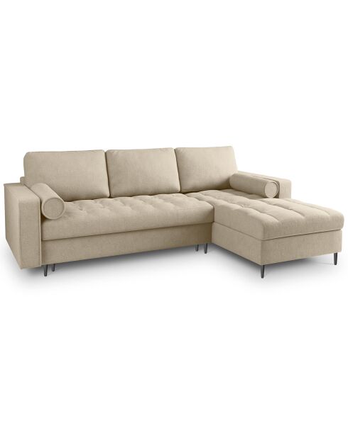 Canapé d'angle droit convertible avec coffre de rangement santo 5 places beige - 240x175x96 cm
