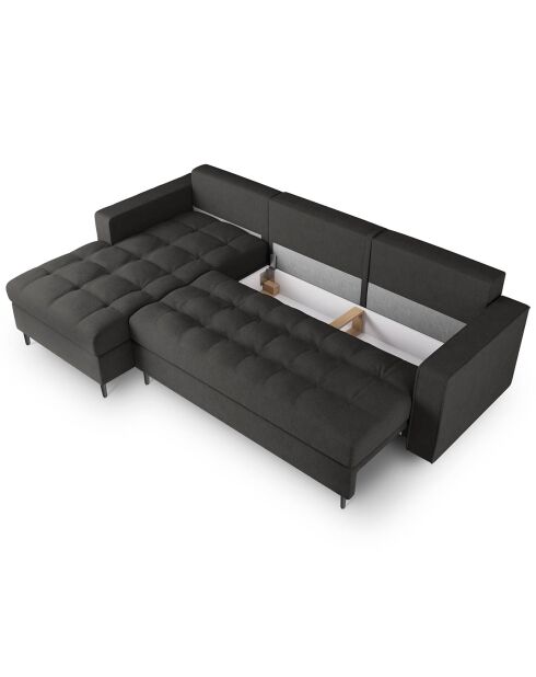 Canapé d'angle gauche convertible avec coffre de rangement santo 5 places gris foncé - 240x175x96 cm