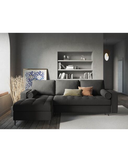 Canapé d'angle gauche convertible avec coffre de rangement santo 5 places gris foncé - 240x175x96 cm