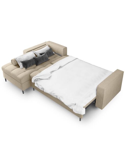 Canapé d'angle gauche convertible avec coffre de rangement santo 5 places beige - 240x175x96 cm