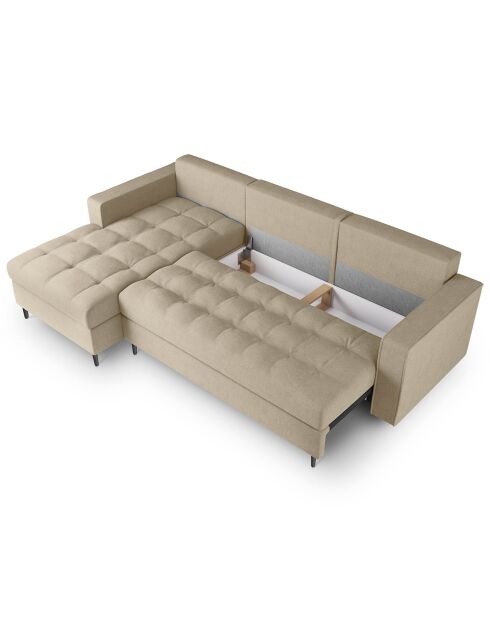 Canapé d'angle gauche convertible avec coffre de rangement santo 5 places beige - 240x175x96 cm