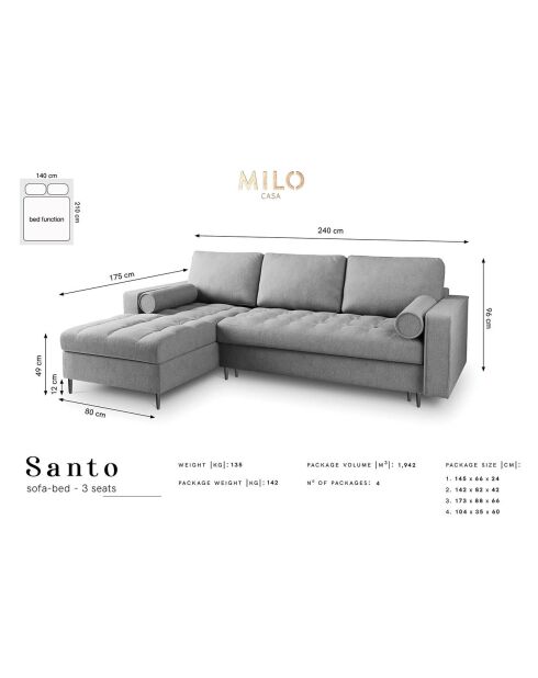 Canapé d'angle gauche convertible avec coffre de rangement santo 5 places beige - 240x175x96 cm