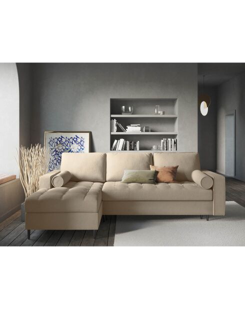 Canapé d'angle gauche convertible avec coffre de rangement santo 5 places beige - 240x175x96 cm
