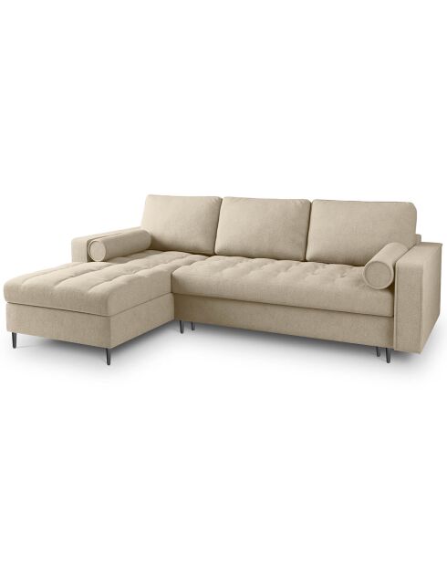 Canapé d'angle gauche convertible avec coffre de rangement santo 5 places beige - 240x175x96 cm