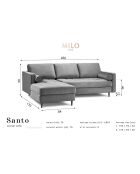 Canapé d'angle gauche velours santo 4 places bleu roi - 236x170x90 cm