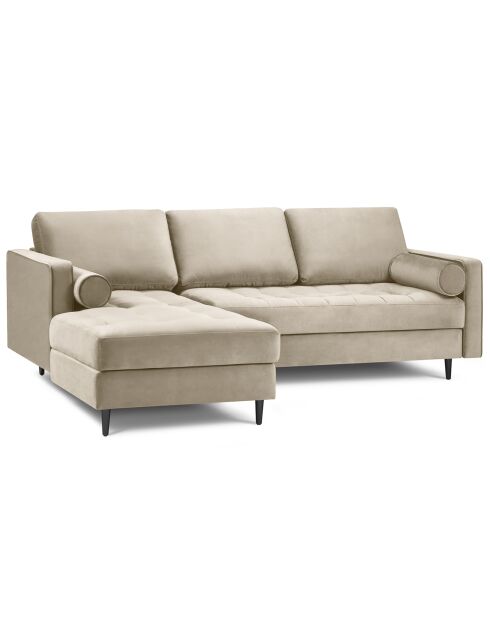 Canapé d'angle gauche velours santo 4 places beige - 236x170x90 cm