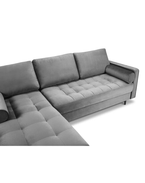 Canapé d'angle gauche velours santo 4 places gris clair - 236x170x90 cm