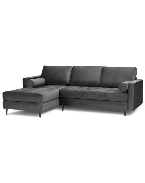 Canapé d'angle gauche velours santo 4 places gris foncé - 236x170x90 cm