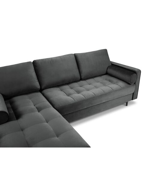 Canapé d'angle gauche velours santo 4 places gris foncé - 236x170x90 cm